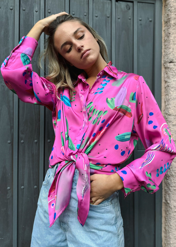 Blusa Bernarda | Pájaro Fondo Fucsia